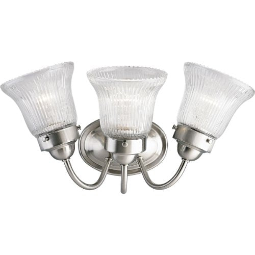 Progress P3289-09 Fluted Glass Collection Three-Light Brushed Nickel Clear Prismatic Glass Traditional Bath Vanity Light Alternate Image.jpg