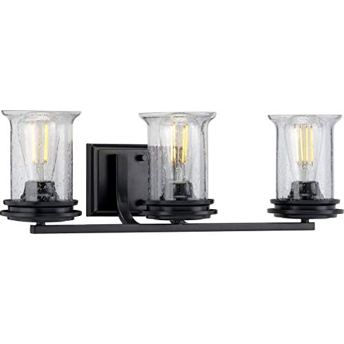 Progress P300274-031 Winslett Collection Three-Light Matte Black Clear Seeded Glass Coastal Bath Vanity Light Alternate Image.jpg