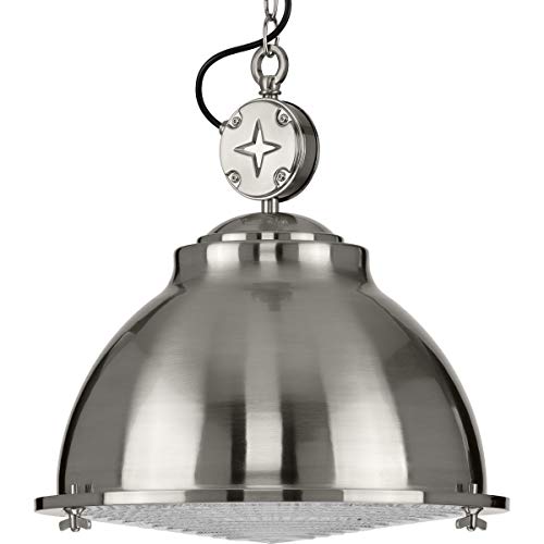 Progress P500212-009 Medal Collection One-Light Brushed Nickel Clear Patterned Glass Coastal Pendant Light Alternate Image.jpg