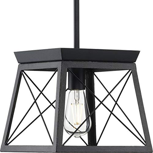 Progress P500041-031 Briarwood Collection One-Light Textured and Cerused Black Farmhouse Style Hanging Mini-Pendant Light Alternate Image.jpg