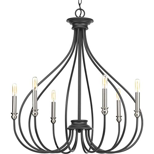 Progress P400030-143 Whisp Collection Six-Light Graphite Farmhouse Chandelier Light Alternate Image.jpg