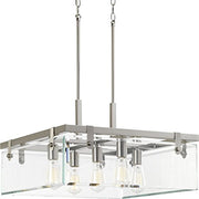 Progress P500074-009 Glayse Collection Five-Light Brushed Nickel Clear Glass Luxe Pendant Light Alternate Image.jpg