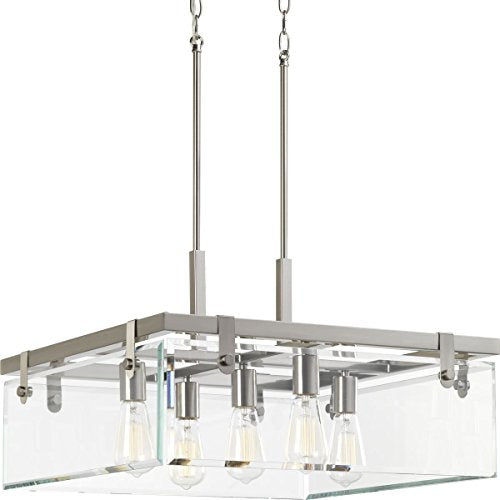 Progress P500074-009 Glayse Collection Five-Light Brushed Nickel Clear Glass Luxe Pendant Light Alternate Image.jpg
