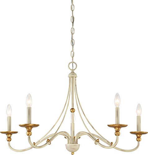 Minka-Lavery 1045-701 Westchester County Five Light Chandelier, Farm House White W/ Gilded Gold Leaf Alternate Image.jpg