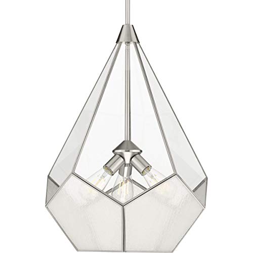 Progress P5322-09 Cinq Collection Three-Light Brushed Nickel Clear Glass Global Pendant Light Alternate Image.jpg
