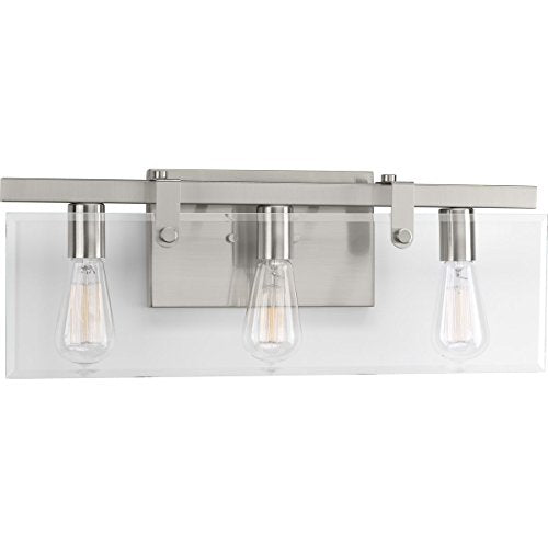 Progress P300107-009 Glayse Collection Three-Light Brushed Nickel Clear Glass Luxe Bath Vanity Light Alternate Image.jpg