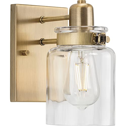Progress P300045-163 Calhoun Collection  One-Light Vintage Brass Clear Glass Farmhouse Bath Vanity Light Alternate Image.jpg