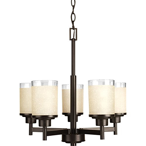 Progress P4459-20 Alexa Collection Five-Light Antique Bronze Etched Umber Linen With Clear Edge Glass Modern Chandelier Light Alternate Image.jpg