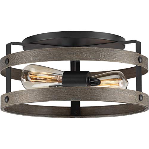 Progress P350169-143 Gulliver Collection Two-Light Graphite and Weathered Gray Farmhouse Style Flush Mount Ceiling Light Alternate Image.jpg