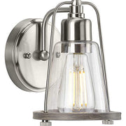 Progress P300295-009 Conway Collection One-Light Brushed Nickel and Clear Seeded Farmhouse Style Bath Vanity Wall Light Alternate Image.jpg