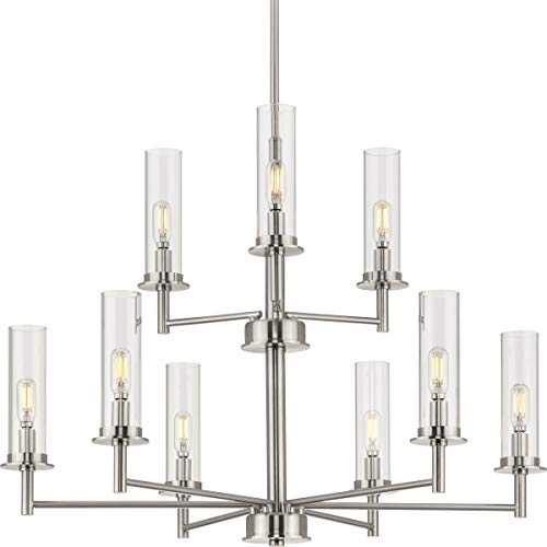 Progress P400252-009 Kellwyn Collection Nine-Light Brushed Nickel and Clear Glass Transitional Style Chandelier Light Alternate Image.jpg