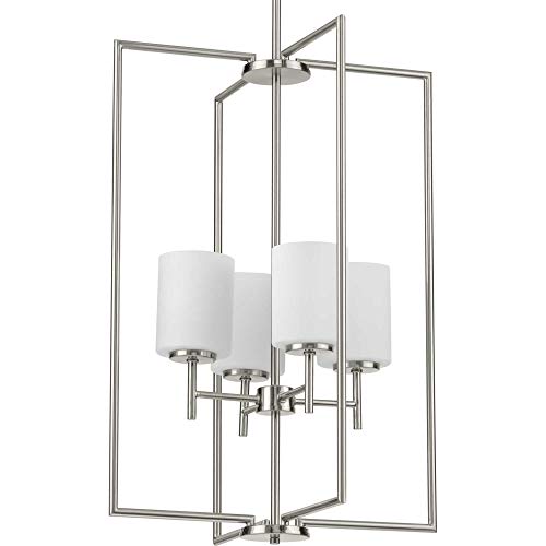 Progress P500206-009 Replay Collection Four-Light Brushed Nickel Etched White Glass Modern Pendant Light Alternate Image.jpg