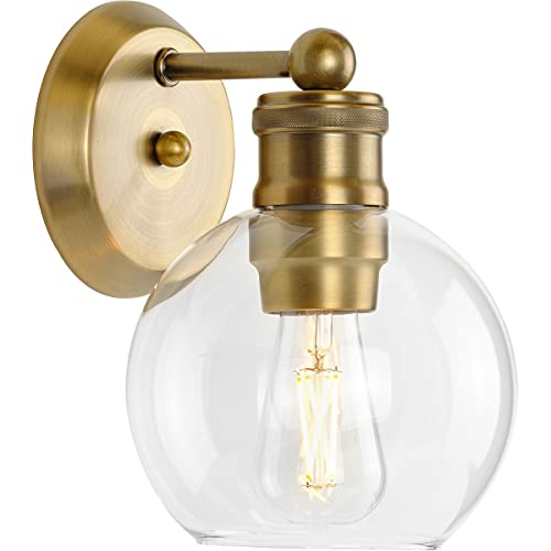 Progress P300049-163 Hansford Collection  One-Light Vintage Brass Clear Glass Farmhouse Bath Vanity Light Alternate Image.jpg