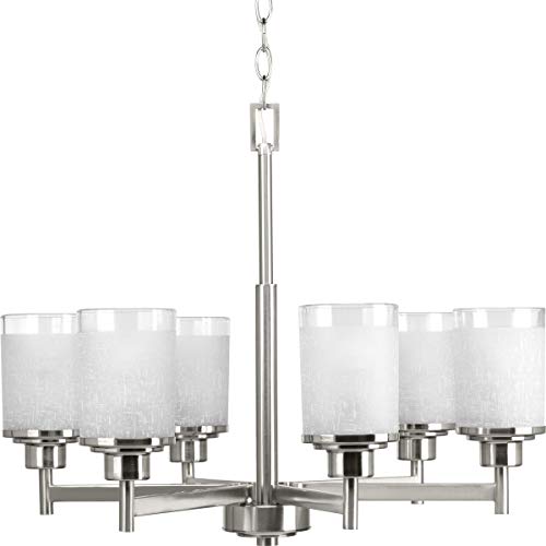 Progress P4758-09 Alexa Collection Six-Light Brushed Nickel Etched Linen With Clear Edge Glass Modern Chandelier Light Alternate Image.jpg