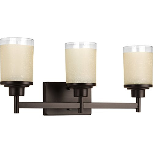 Progress P2978-20 Alexa Collection Three-Light Antique Bronze Etched Umber Linen With Clear Edge Glass Modern Bath Vanity Light Alternate Image.jpg