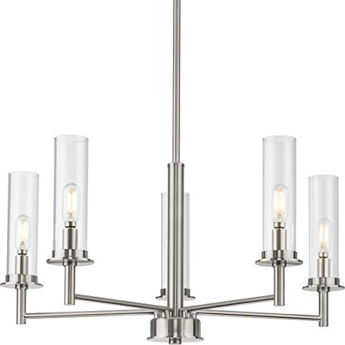 Progress P400251-009 Kellwyn Collection Five-Light Brushed Nickel and Clear Glass Transitional Style Chandelier Light Alternate Image.jpg