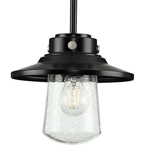 Progress P550093-031 Tremont Collection One-Light Matte Black and Clear Seeded Glass Farmhouse Style Hanging Mini-Pendant Light Alternate Image.jpg