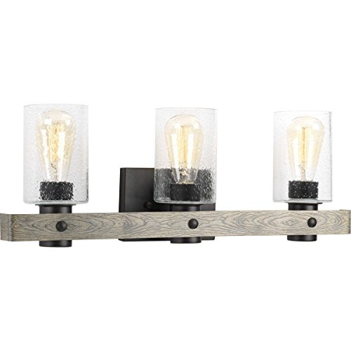 Progress P300125-143 Gulliver Collection Three-Light Graphite Clear Seeded Glass Coastal Bath Vanity Light Alternate Image.jpg