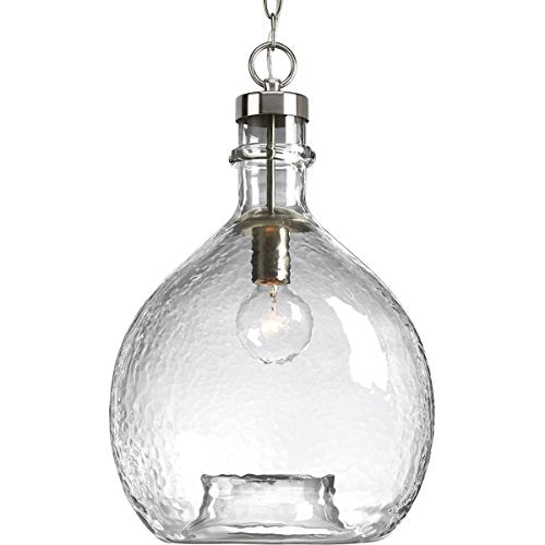 Progress P500064-009 Zin Collection One-Light Brushed Nickel Clear Textured Glass Global Pendant Light Alternate Image.jpg
