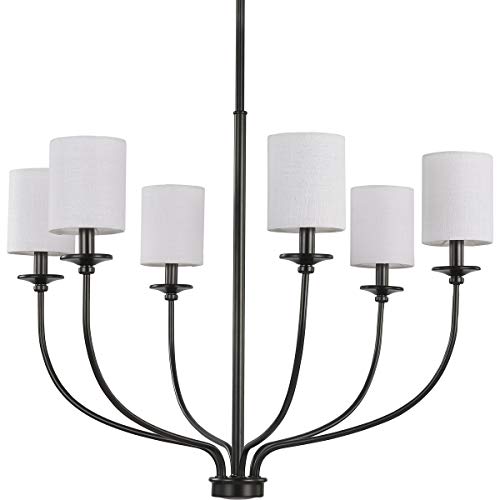 Progress P400227-031 Bonita Collection Six-Light Matte Black White Linen Fabric Shade Luxe Chandelier Light Alternate Image.jpg