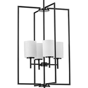 Progress P500206-031 Replay Collection Four-Light Textured Black Etched White Glass Modern Pendant Light Alternate Image.jpg