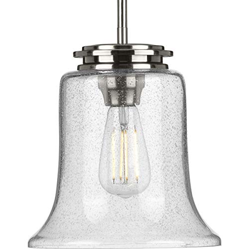 Progress P500238-009 Winslett Collection One-Light Brushed Nickel Clear Seeded Glass Coastal Pendant Light Alternate Image.jpg