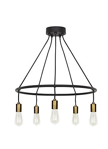 Tae 24 in. W 5-Light Black Modern Industrial Round Chandelier with Aged Brass Socket Cups and Adjustable Black Cords Alternate Image.jpg