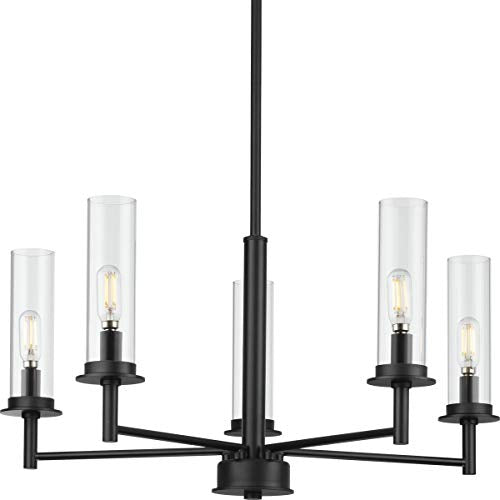 Progress P400251-031 Kellwyn Collection Five-Light Matte Black and Clear Glass Transitional Style Chandelier Light Alternate Image.jpg