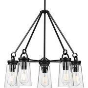 Progress P400243-031 Stockbrace Collection Five-Light Matte Black and Clear Glass Farmhouse Style Chandelier Light Alternate Image.jpg