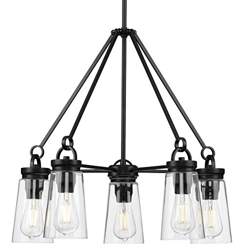 Progress P400243-031 Stockbrace Collection Five-Light Matte Black and Clear Glass Farmhouse Style Chandelier Light Alternate Image.jpg