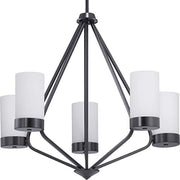 Progress P400022-031 Elevate Collection Five-Light Matte Black Etched White Glass Mid-Century Modern Chandelier Light Alternate Image.jpg