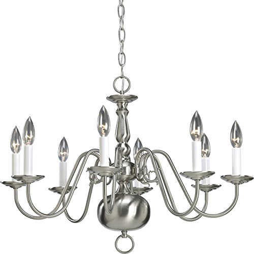 Progress P4357-09 Americana Collection Eight-Light Brushed Nickel White Candle Traditional Chandelier Light Alternate Image.jpg
