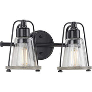 Progress P300296-031 Conway Collection Two-Light Matte Black and Clear Seeded Farmhouse Style Bath Vanity Wall Light Alternate Image.jpg