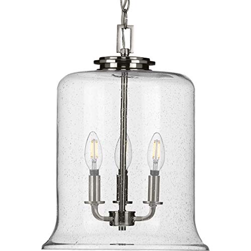 Progress P500239-009 Winslett Collection Three-Light Brushed Nickel Clear Seeded Glass Coastal Pendant Light Alternate Image.jpg