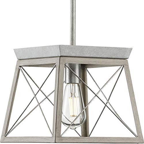 Progress P500041-141 Briarwood Collection One-Light Galvanized and Bleached Oak Farmhouse Style Hanging Mini-Pendant Light Alternate Image.jpg