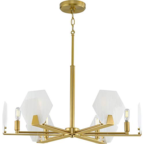 Progress P400216-109 Rae Collection Six-Light Brushed Bronze White Alabaster Glass Luxe Chandelier Light Alternate Image.jpg