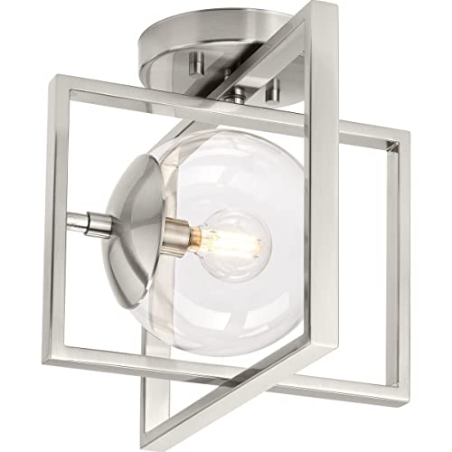 Progress P350218-009 Atwell Collection 10" One-Light Mid-Century Modern Brushed Nickel Clear Glass Semi-Flush Mount Light Alternate Image.jpg