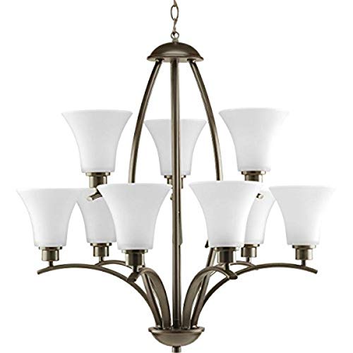 Progress P4492-20W Joy Collection Nine-Light Antique Bronze Etched White Glass Traditional Chandelier Light Alternate Image.jpg