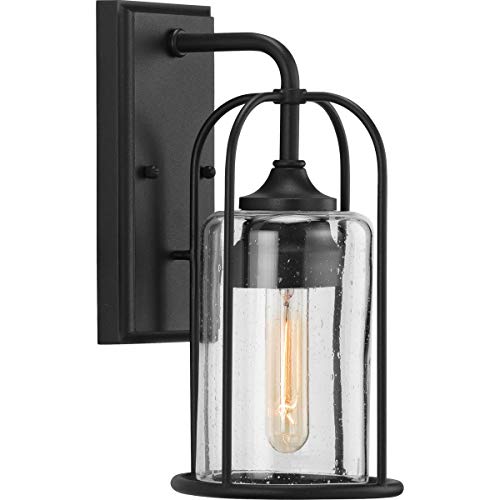 Progress P560255-031 Watch Hill Collection One-Light Textured Black and Clear Seeded Glass Farmhouse Style Small Outdoor Wall Lantern Alternate Image.jpg