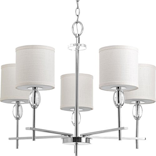 Progress P4141-15 Status Collection Five-Light Polished Chrome Off-White Textured Linen Shade Coastal Chandelier Light Alternate Image.jpg