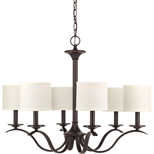 Progress P4739-20 Inspire Collection Six-Light Antique Bronze White Linen Shade Traditional Chandelier Light Alternate Image.jpg