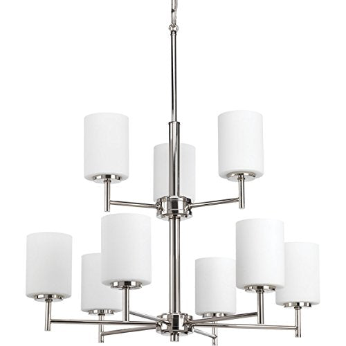 Progress P4726-104 Replay Collection Nine-Light Polished Nickel Etched Painted White Glass Modern Chandelier Light Alternate Image.jpg