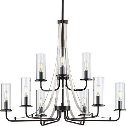 Progress P400210-031 Riley Collection Nine-Light Matte Black Clear Glass New Traditional Chandelier Light Alternate Image.jpg