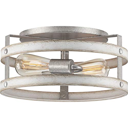 Progress P350169-141 Gulliver Collection Two-Light Galvanized and Antique Whitewashed Farmhouse Style Flush Mount Ceiling Light Alternate Image.jpg