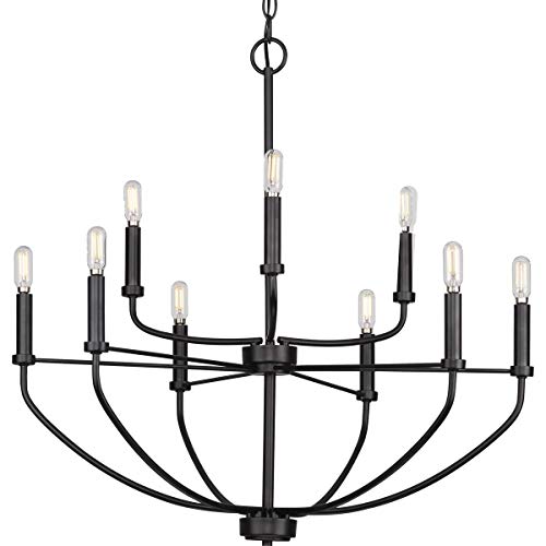 Progress P400228-031 Leyden Collection Nine-Light Matte Black Farmhouse Style Chandelier Light Alternate Image.jpg
