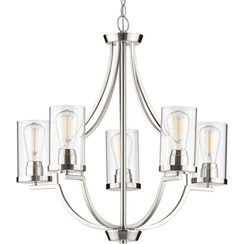 Progress P400197-009 Lassiter Collection Five-Light Brushed Nickel Clear Glass Modern Chandelier Light Alternate Image.jpg