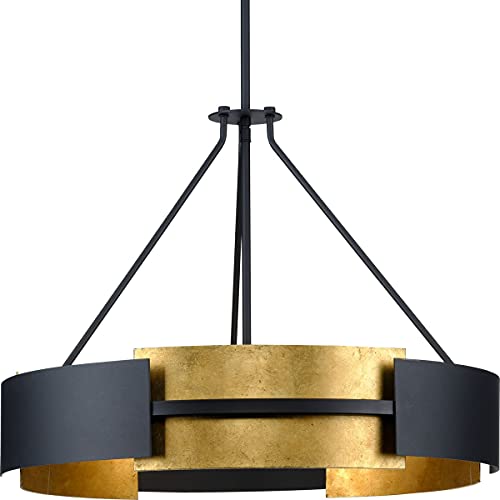 Progress P500330-031 Lowery Collection Five-Light Textured Black/Distressed Gold Hanging Pendant Light Alternate Image.jpg