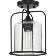 Progress P550110-031 Watch Hill Collection  One-Light Textured Black Clear Seeded Glass Farmhouse Semi-Flush Light Alternate Image.jpg