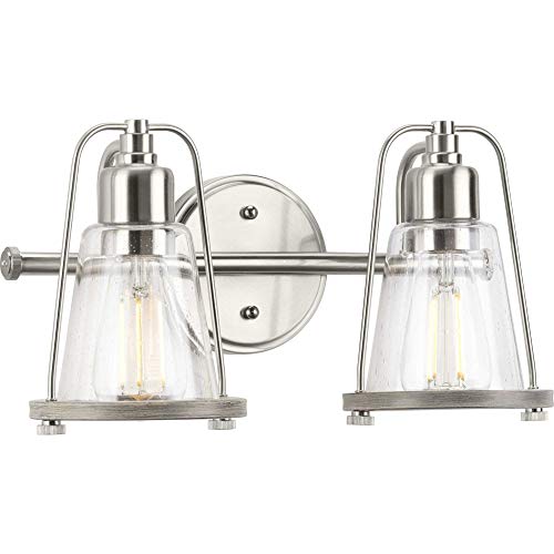 Progress P300296-009 Conway Collection Two-Light Brushed Nickel and Clear Seeded Farmhouse Style Bath Vanity Wall Light Alternate Image.jpg