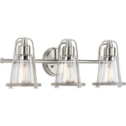Progress P300297-009 Conway Collection Three-Light Brushed Nickel and Clear Seeded Farmhouse Style Bath Vanity Wall Light Alternate Image.jpg